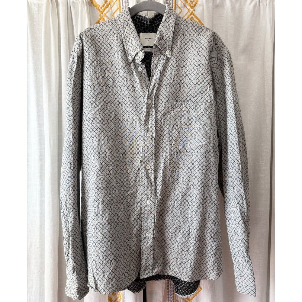 Billy Reid 100% Cotton Button Down Shirt (Size XL) Grey Long Sleeve Patterned